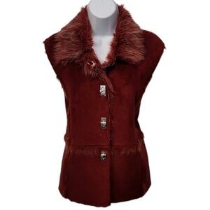 Lisa International Faux Fur & Suede Vest holiday flatter burgundy XL luxury glam